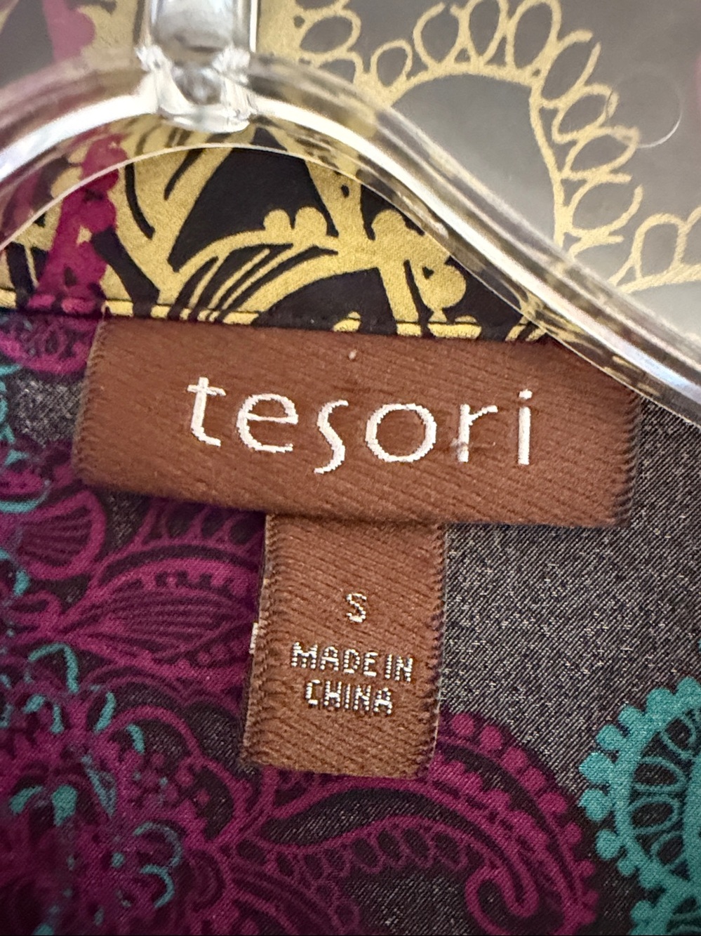 Tesori Black Paisley Shirt Teal Magenta Gold Print Button Down Blouse Size S - Picture 3 of 7